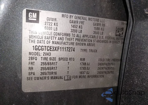 2015 Chevrolet Colorado Z71 from USA, damaged, VIN 1GCGTCE3XF1117274